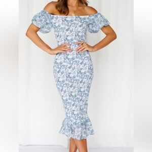 HELLO MOLLY White Blue Print Floral Dress  US 8